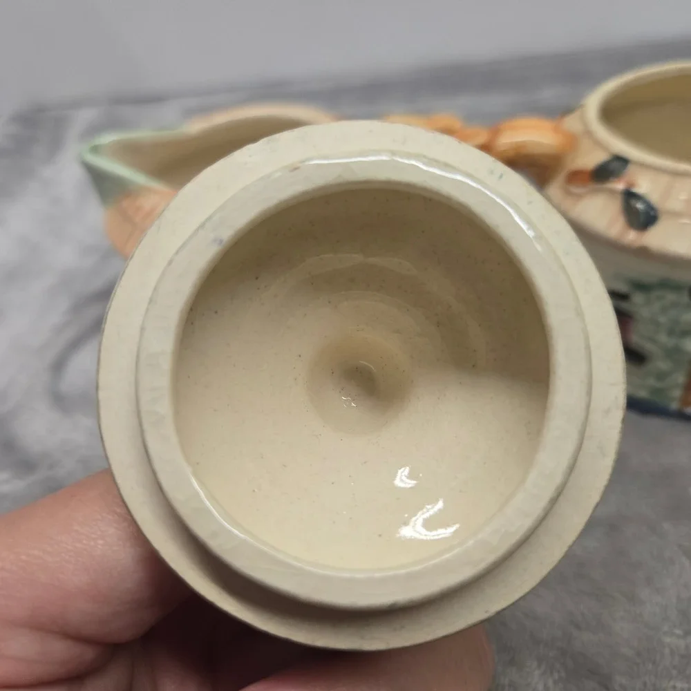 Vintage Cottage House Creamer and Sugar Bowl Set Hand Painted Ceramic Japan